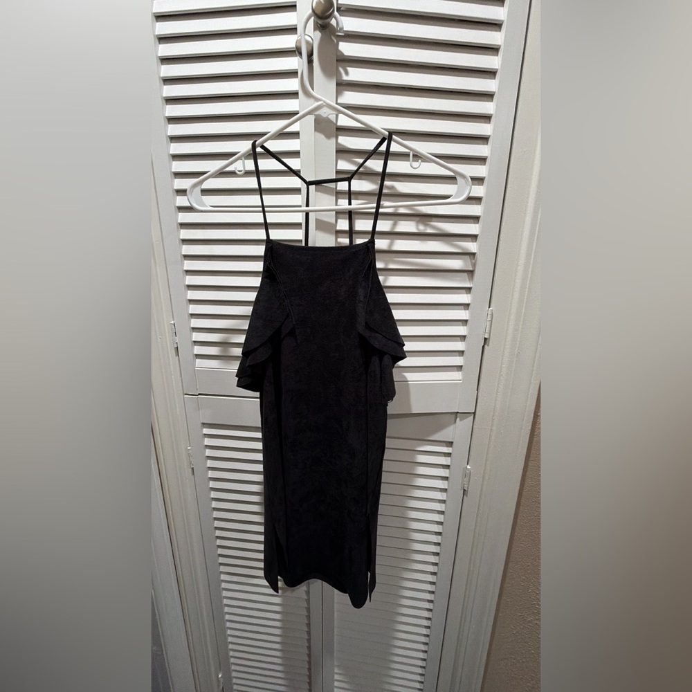 Black Faux Suede Strappy Tan